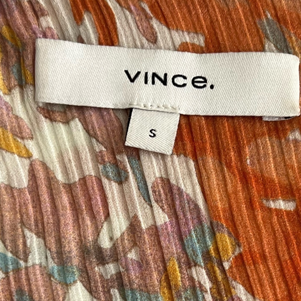 VINCE Silk Floral Print Long Sleeve Blouse Orange Fantasy Small - Picture 14 of 15